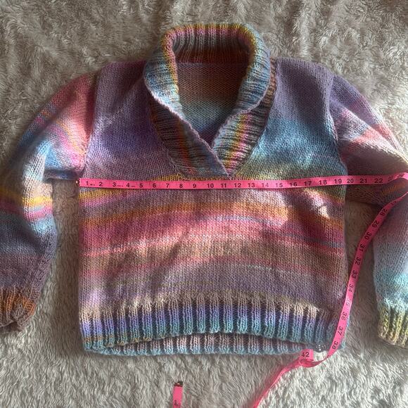 Gorgeous Handknit Pastel Rainbow Knit Sweater XS/S - Picture 4 of 6
